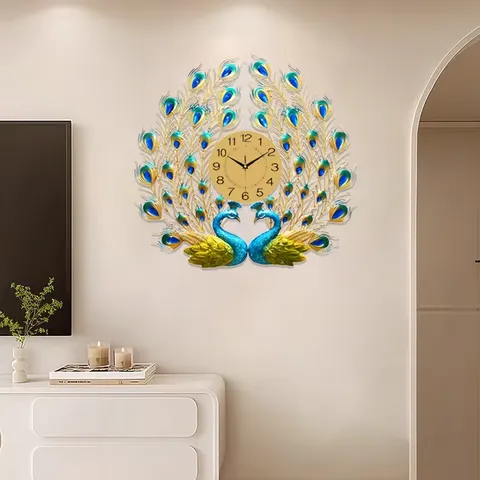 孔雀 单幅 装饰画 欧式 客厅背景墙挂画 挂钟
