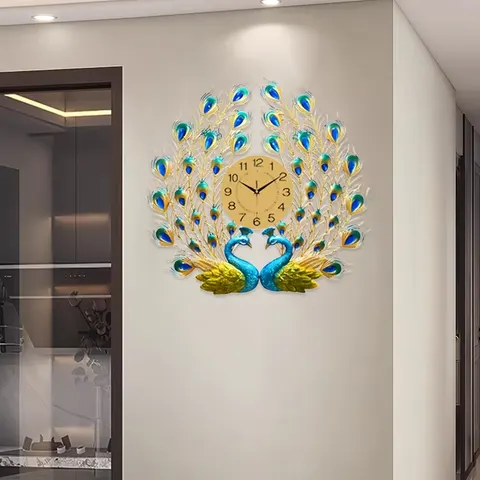 孔雀 单幅 装饰画 欧式 客厅背景墙挂画 挂钟