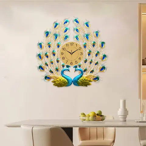孔雀 单幅 装饰画 欧式 客厅背景墙挂画 挂钟