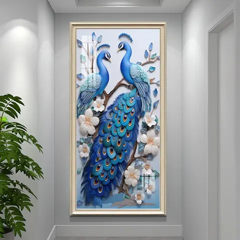 孔雀 单幅 装饰画 欧式 玄关背景墙挂画 晶瓷画