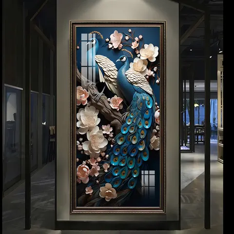 孔雀 单幅 装饰画 欧式 玄关背景墙挂画 晶瓷画