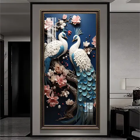 孔雀 单幅 装饰画 欧式 玄关背景墙挂画 晶瓷画