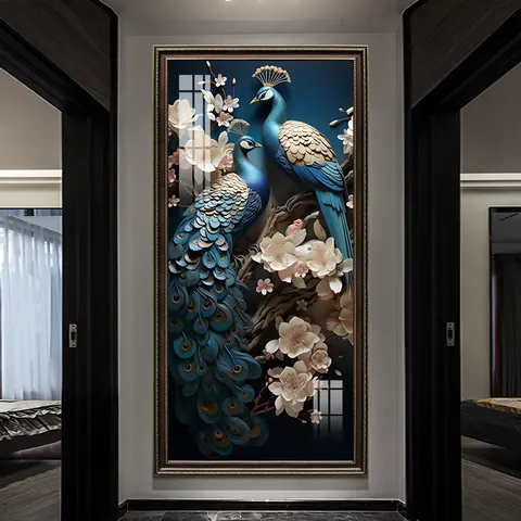 孔雀 单幅 装饰画 欧式 玄关背景墙挂画 晶瓷画