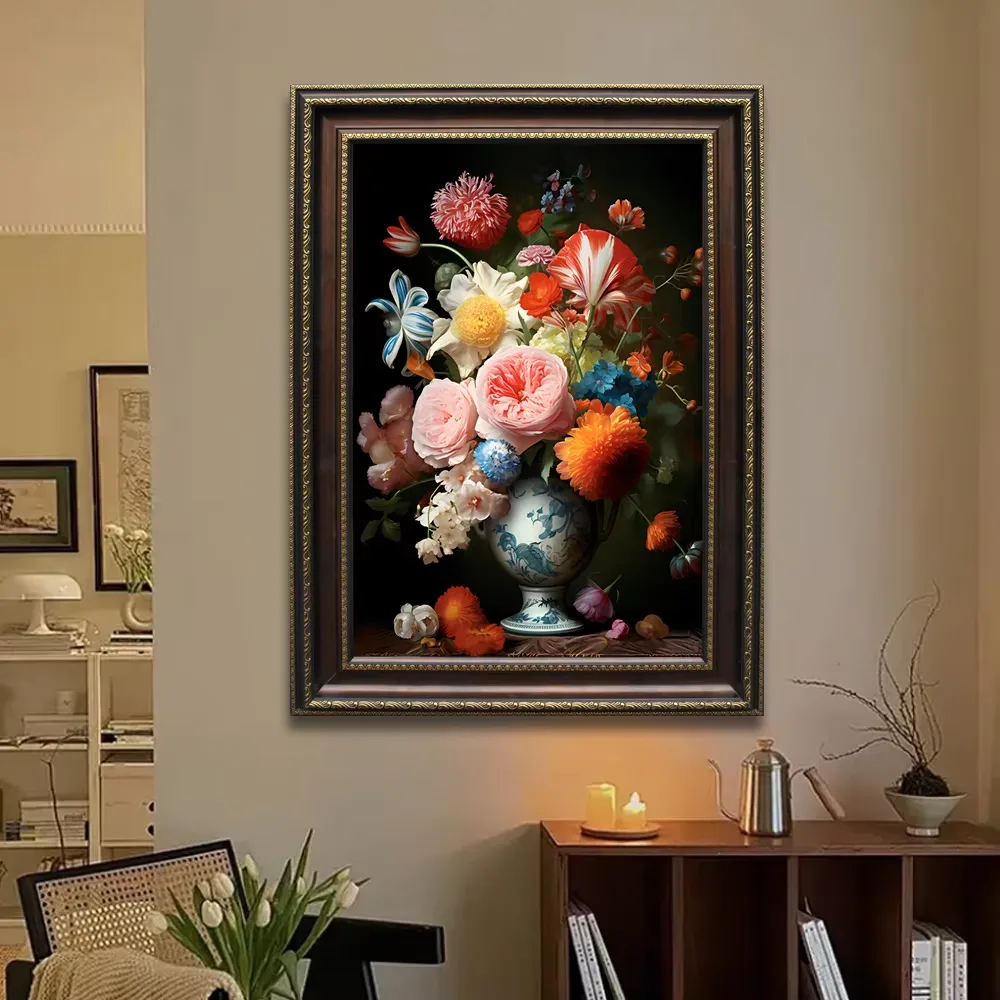 繁花 单幅 装饰画 欧式 客厅背景墙挂画 手绘油画