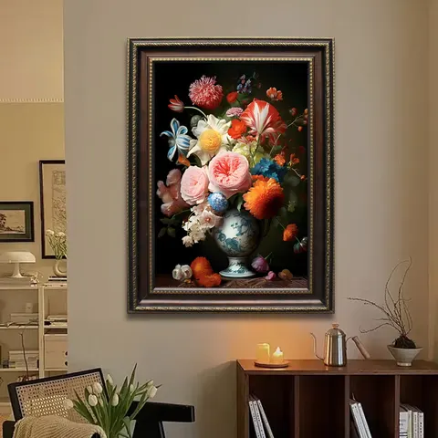 繁花 单幅 装饰画 欧式 客厅背景墙挂画 手绘油画