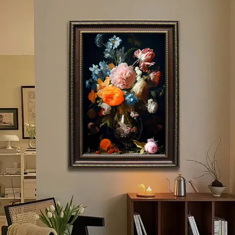 繁花 单幅 装饰画 欧式 客厅背景墙挂画 手绘油画
