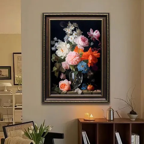 繁花 单幅 装饰画 欧式 客厅背景墙挂画 手绘油画