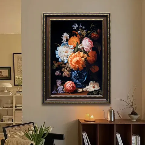 繁花 单幅 装饰画 欧式 客厅背景墙挂画 手绘油画