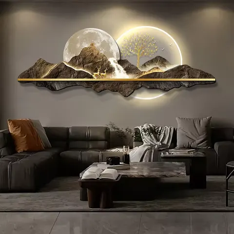抽象 单幅 装饰画 现代简约 客厅背景墙挂画 LED带灯画