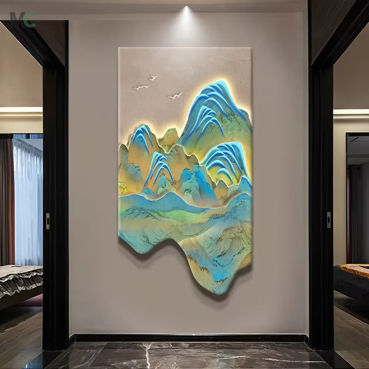 山水 单幅 装饰画 新中式 玄关背景墙挂画 LED带灯画
