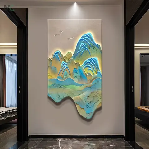 山水 单幅 装饰画 新中式 玄关背景墙挂画 LED带灯画