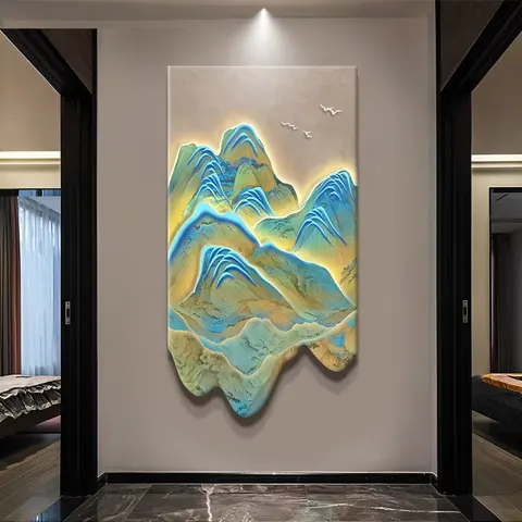 山水 单幅 装饰画 新中式 玄关背景墙挂画 LED带灯画
