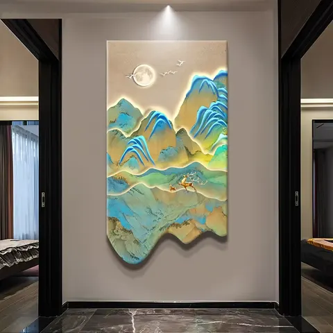 山水 单幅 装饰画 新中式 玄关背景墙挂画 LED带灯画