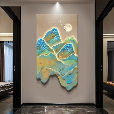 山水 单幅 装饰画 新中式 玄关背景墙挂画 LED带灯画