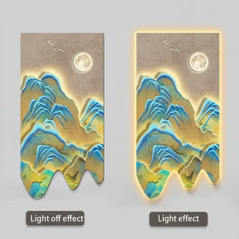 山水 单幅 装饰画 新中式 玄关背景墙挂画 LED带灯画