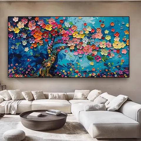 繁花 单幅 装饰画 现代简约 客厅背景墙挂画 手绘油画