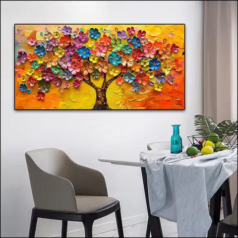 繁花 单幅 装饰画 现代简约 客厅背景墙挂画 手绘油画