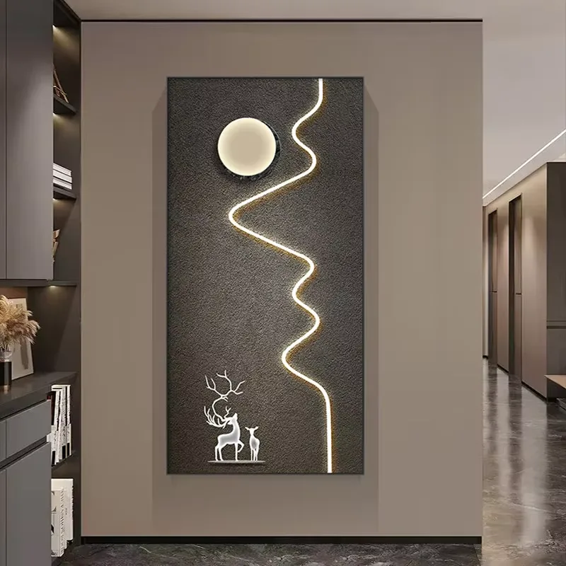 抽象 单幅 装饰画 现代简约 玄关背景墙挂画 LED带灯画