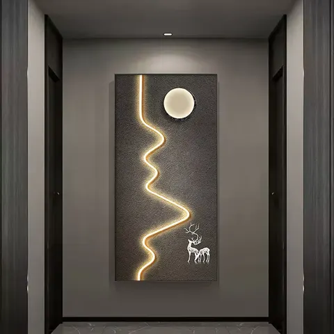 抽象 单幅 装饰画 现代简约 玄关背景墙挂画 LED带灯画