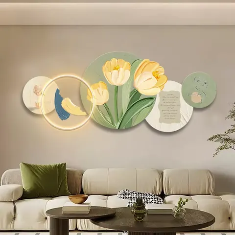抽象 单幅 装饰画 奶油风 客厅背景墙挂画 LED带灯画