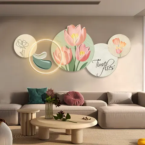 抽象 单幅 装饰画 奶油风 客厅背景墙挂画 LED带灯画