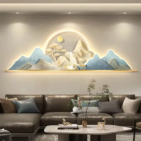 日月星辰 单幅 装饰画 现代简约 客厅背景墙挂画 LED带灯画