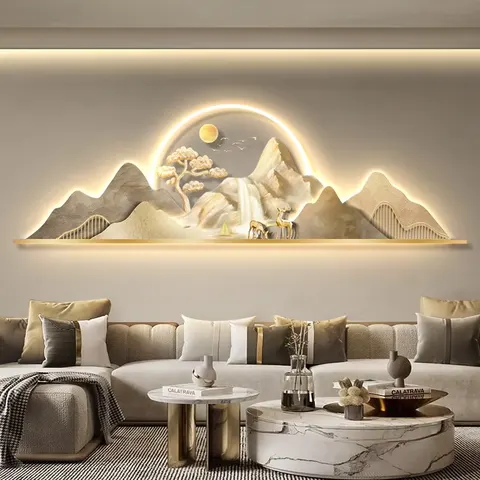 日月星辰 单幅 装饰画 现代简约 客厅背景墙挂画 LED带灯画