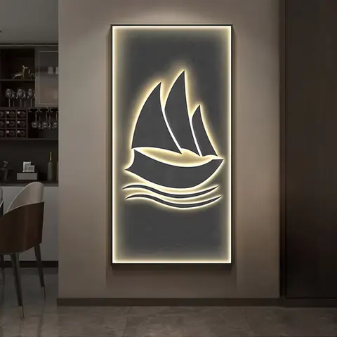 抽象 单幅 装饰画 现代简约 玄关背景墙挂画 LED带灯画