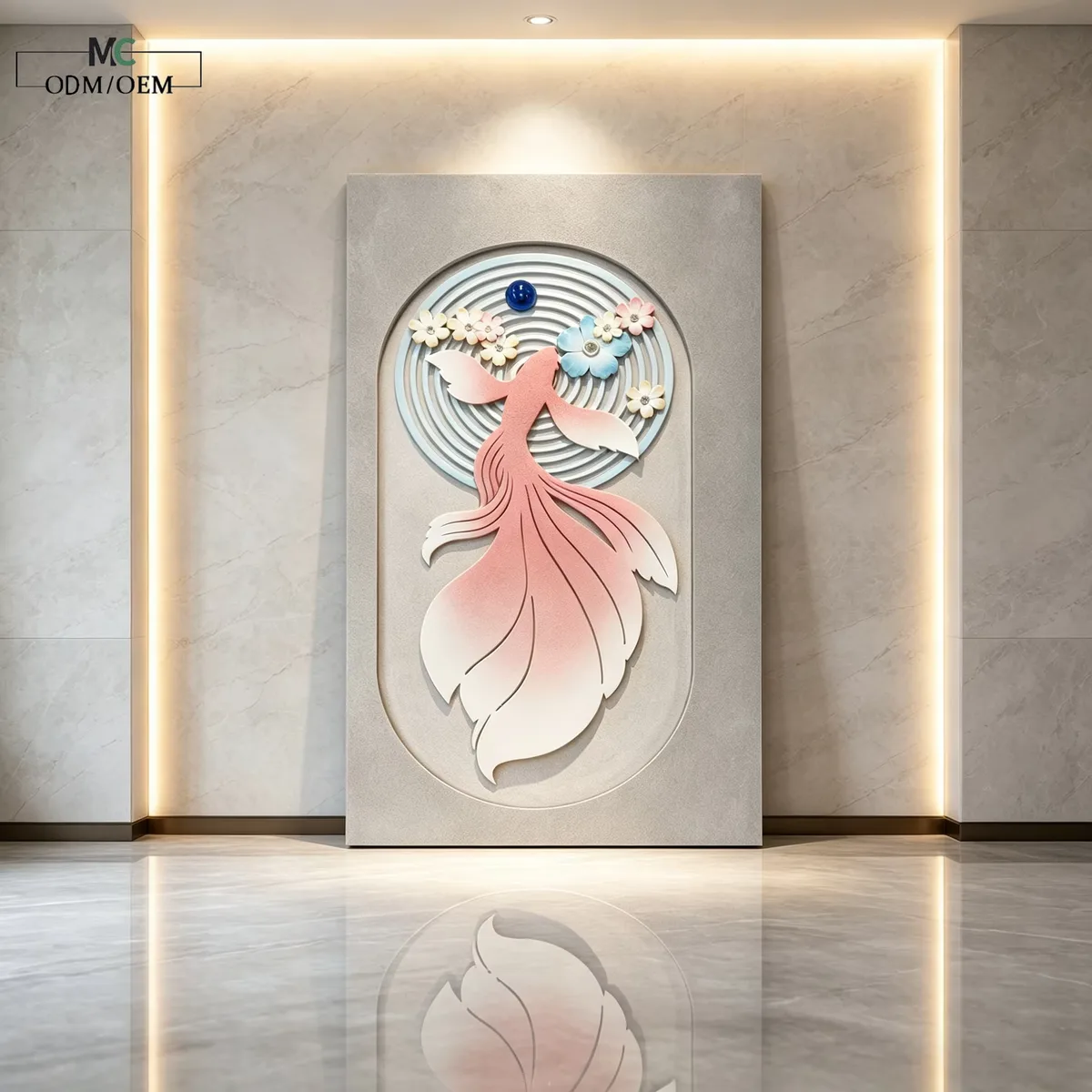 锦鲤 单幅 装饰画 现代简约 客厅背景墙挂画 LED带灯画