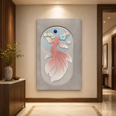 锦鲤 单幅 装饰画 现代简约 客厅背景墙挂画 LED带灯画