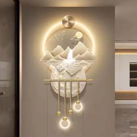 山水 单幅 装饰画 现代简约 客厅背景墙挂画 LED带灯画
