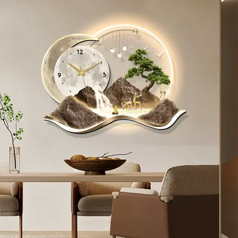 山水 单幅 装饰画 现代简约 客厅背景墙挂画 LED带灯画