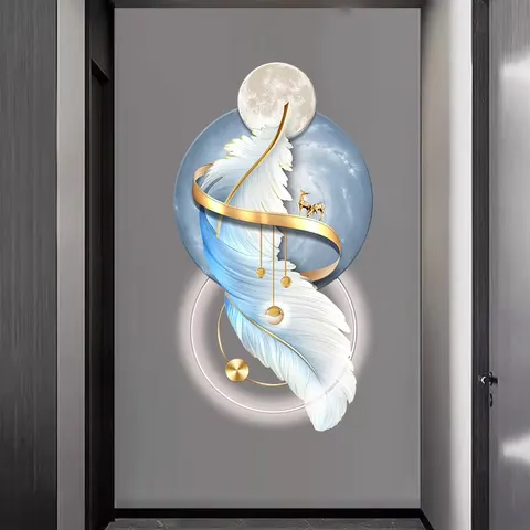 羽毛 单幅 装饰画 轻奢风 玄关背景墙挂画 LED带灯画