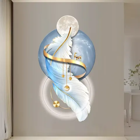 羽毛 单幅 装饰画 轻奢风 玄关背景墙挂画 LED带灯画