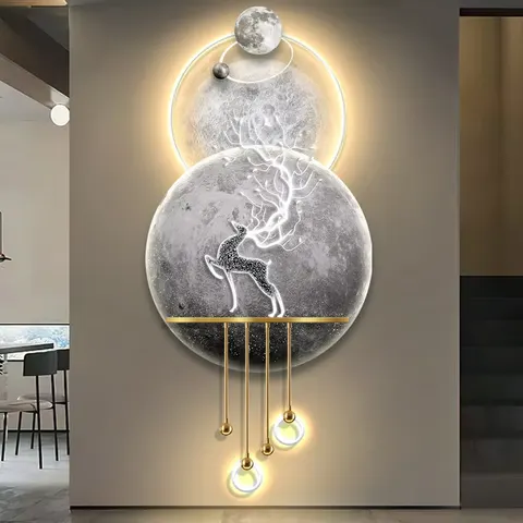 锦鲤 单幅 装饰画 现代简约 客厅背景墙挂画 LED带灯画