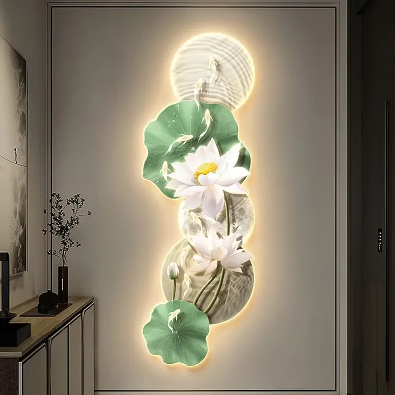 锦鲤 单幅 装饰画 现代简约 玄关背景墙挂画 LED带灯画