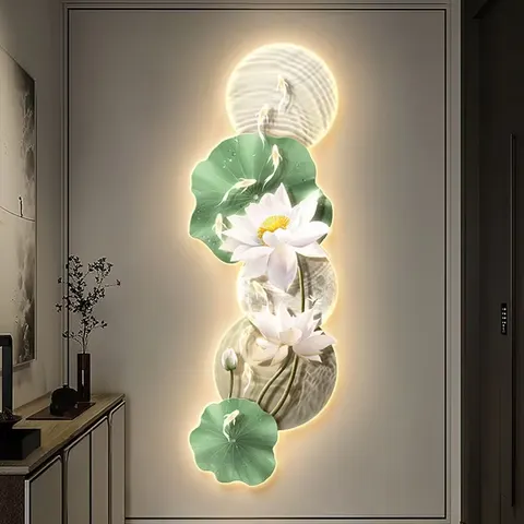 锦鲤 单幅 装饰画 现代简约 玄关背景墙挂画 LED带灯画