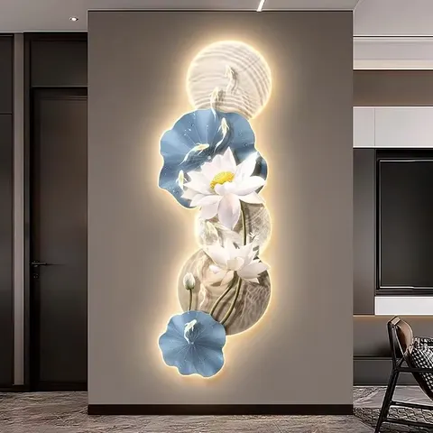 锦鲤 单幅 装饰画 现代简约 玄关背景墙挂画 LED带灯画