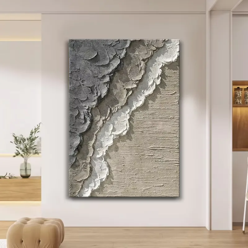 海浪 单幅 装饰画 轻奢风 玄关背景墙挂画 砂岩浮雕