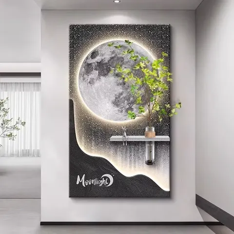 植物 单幅 装饰画 现代简约 玄关背景墙挂画 LED带灯画