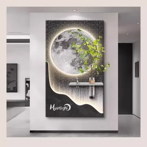 植物 单幅 装饰画 现代简约 玄关背景墙挂画 LED带灯画