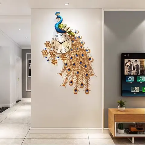 孔雀 单幅 装饰画 现代简约 客厅背景墙挂画 挂钟