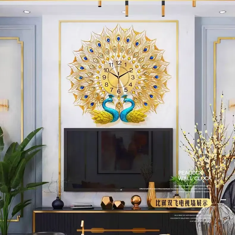 孔雀 单幅 装饰画 现代简约 客厅背景墙挂画 挂钟