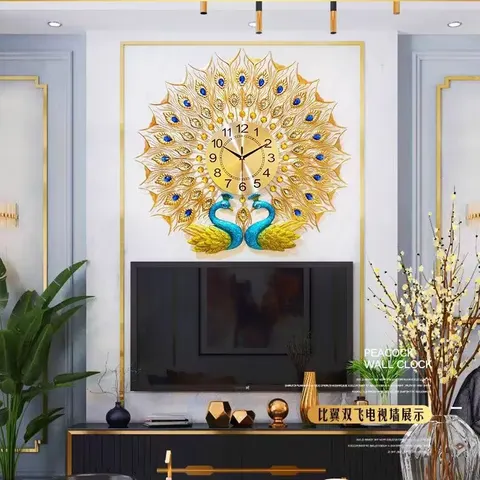孔雀 单幅 装饰画 现代简约 客厅背景墙挂画 挂钟
