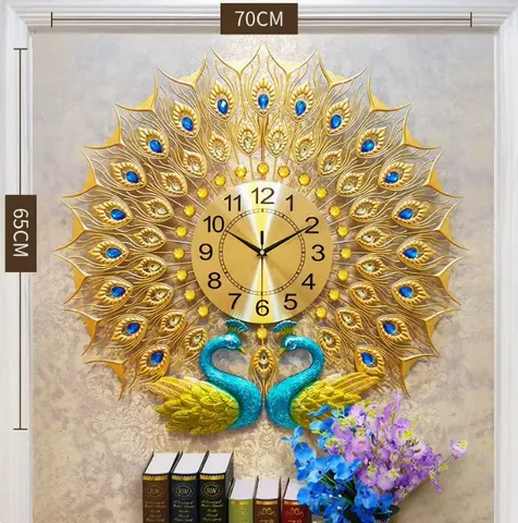 孔雀 单幅 装饰画 现代简约 客厅背景墙挂画 挂钟