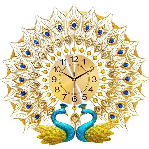 孔雀 单幅 装饰画 现代简约 客厅背景墙挂画 挂钟