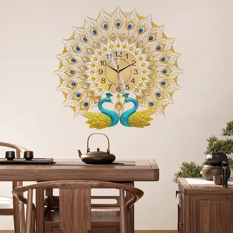 孔雀 单幅 装饰画 现代简约 客厅背景墙挂画 挂钟
