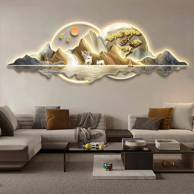抽象 单幅 装饰画 现代简约 客厅背景墙挂画 LED带灯画