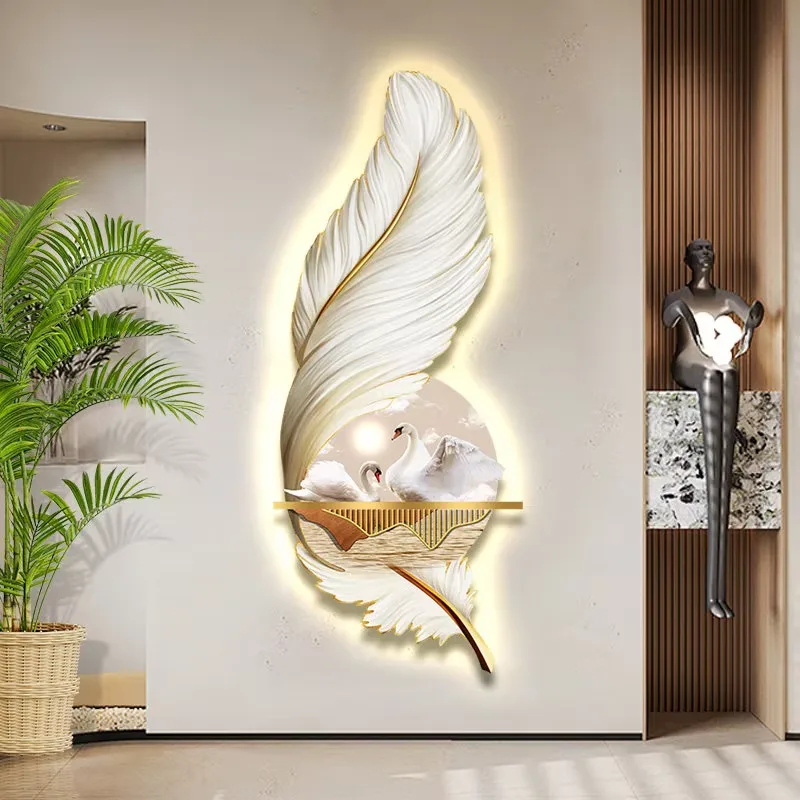 羽毛 单幅 装饰画 现代简约 客厅背景墙挂画 LED带灯画