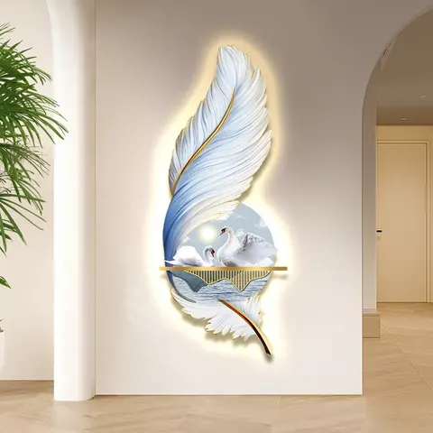 羽毛 单幅 装饰画 现代简约 客厅背景墙挂画 LED带灯画